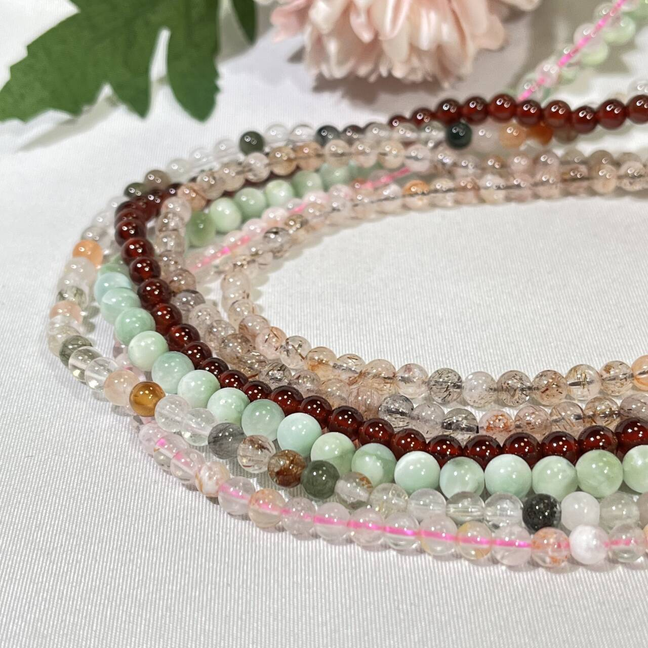 4.6-5mm 3-loop Bracelet/Necklace/Bead Pink Garden,Green Larimar,Rutile,Rutile Super 7,Fanta Garnet