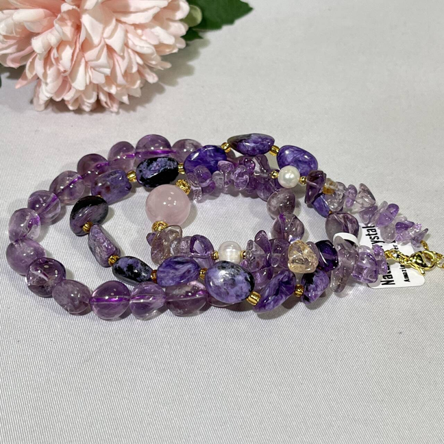Amethyst,Charoite Freefrom Bracelet
