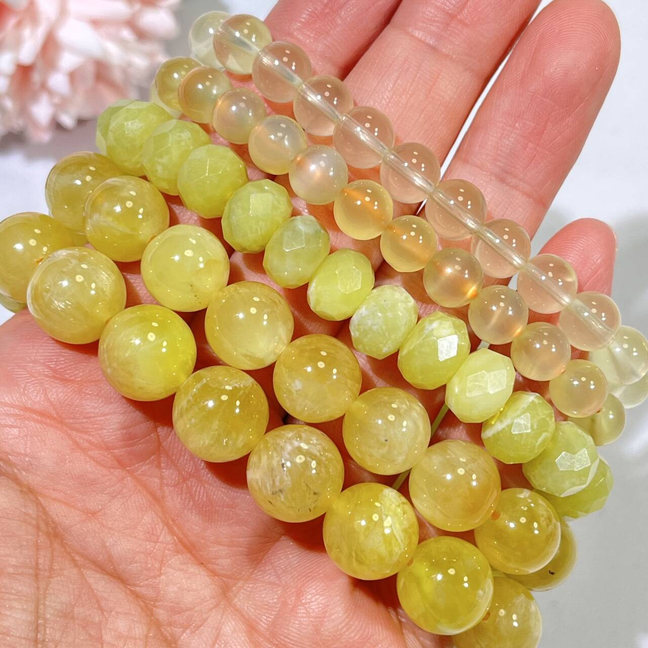 7-12mm Golden Prehnite,Lemon Jade,Lemon Citrine Bracelet