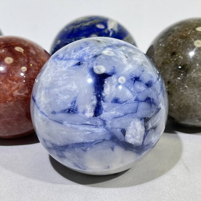 1.5-2.8' Lapis Lazuli,Agate,Qinghua Porcelain,Green Rutile,Fire Quartz Sphere