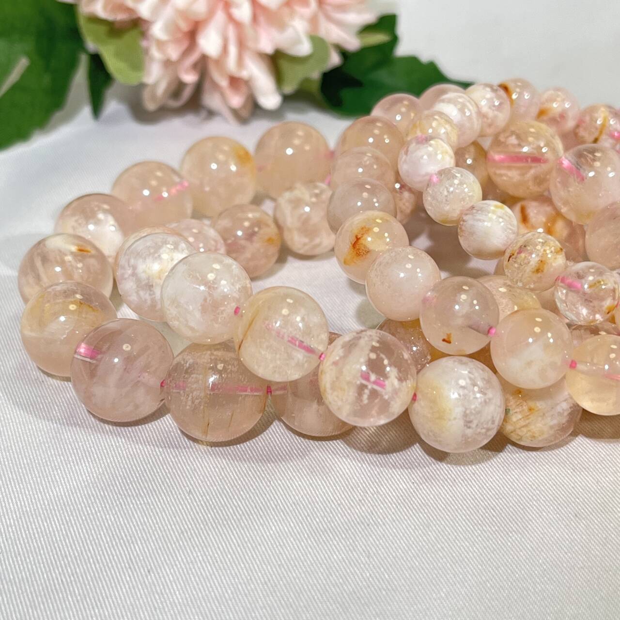 8-14mm  Pink Snowflake Garden Quartz Bracelet