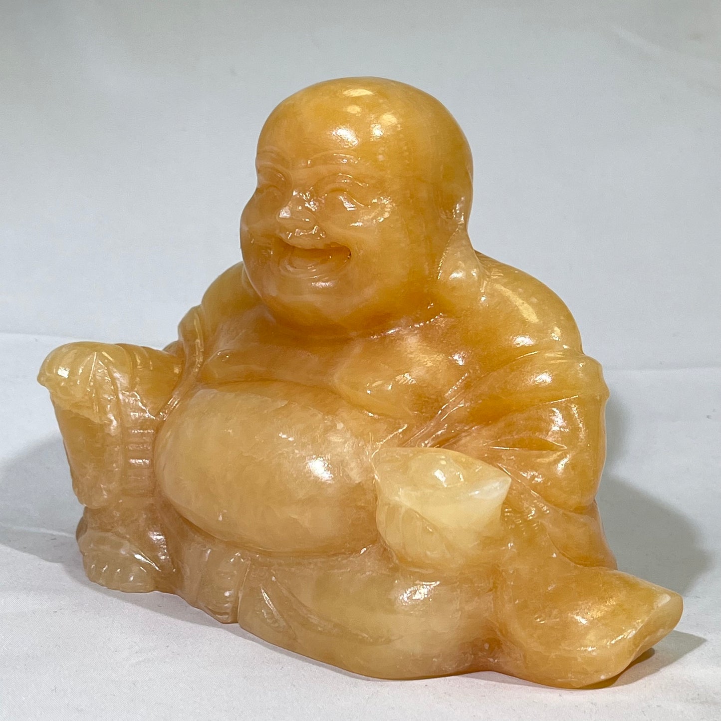 5' Orange Calcite Maitreya Buddha Carving