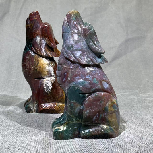 Ocean Jasper Wolf Carving