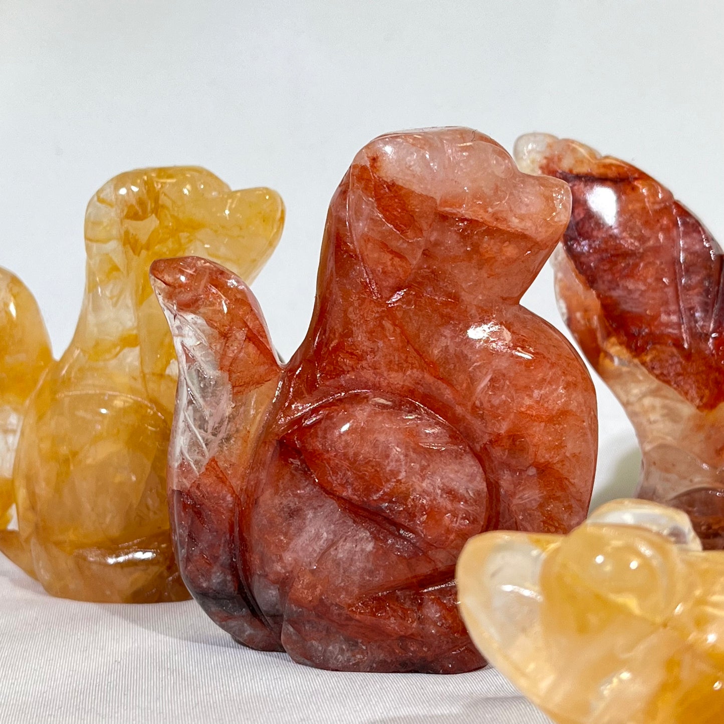 Fire Quartz and Golden Healer Dog,Pig,Mermaid Tail,Flower,Frog Carving