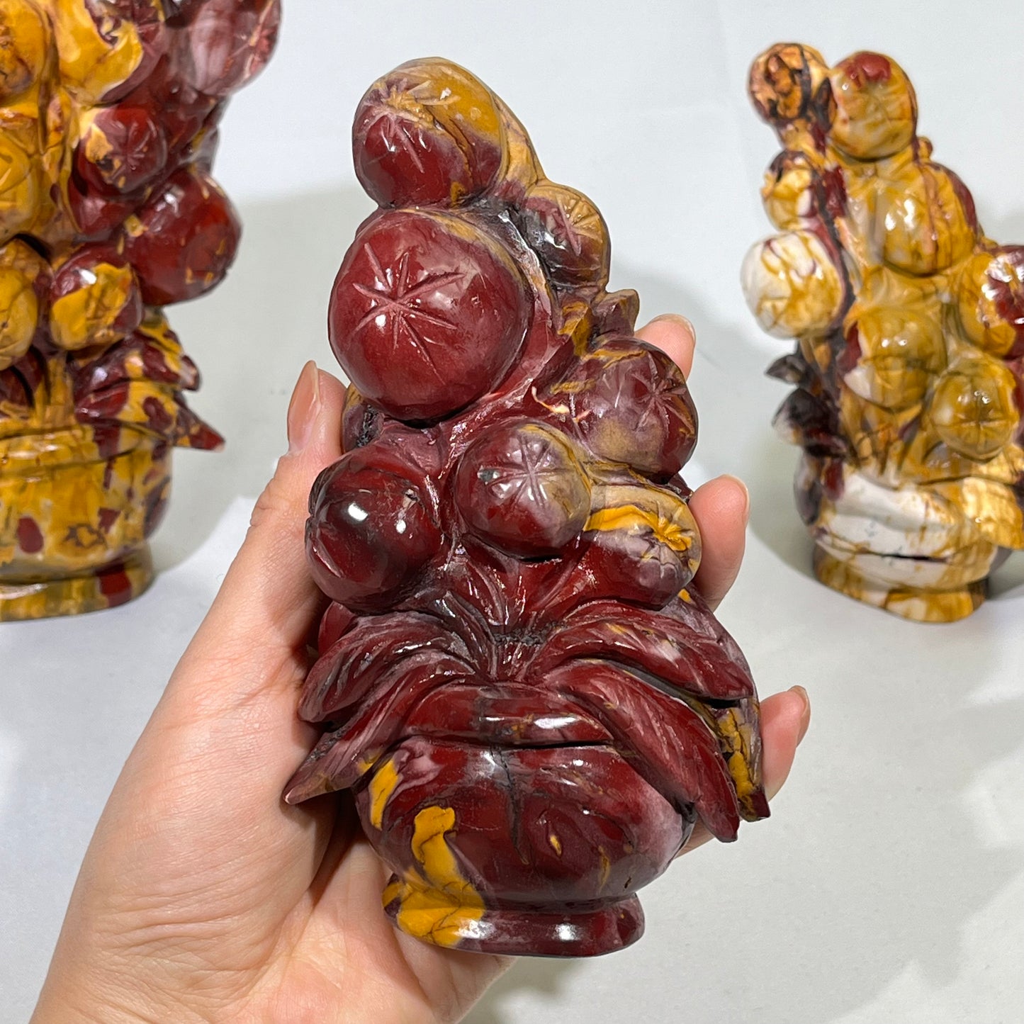 5'Mookaite Flower Basket Carving