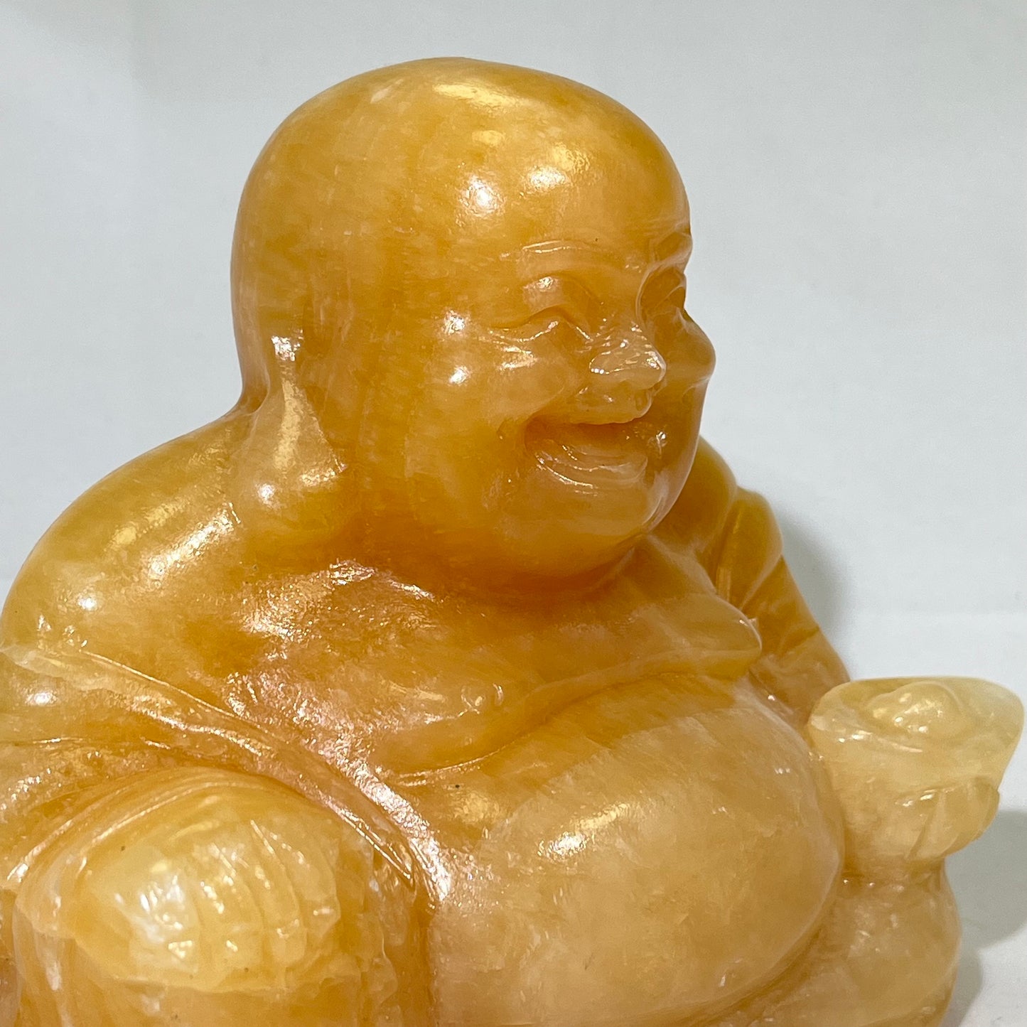 5' Orange Calcite Maitreya Buddha Carving