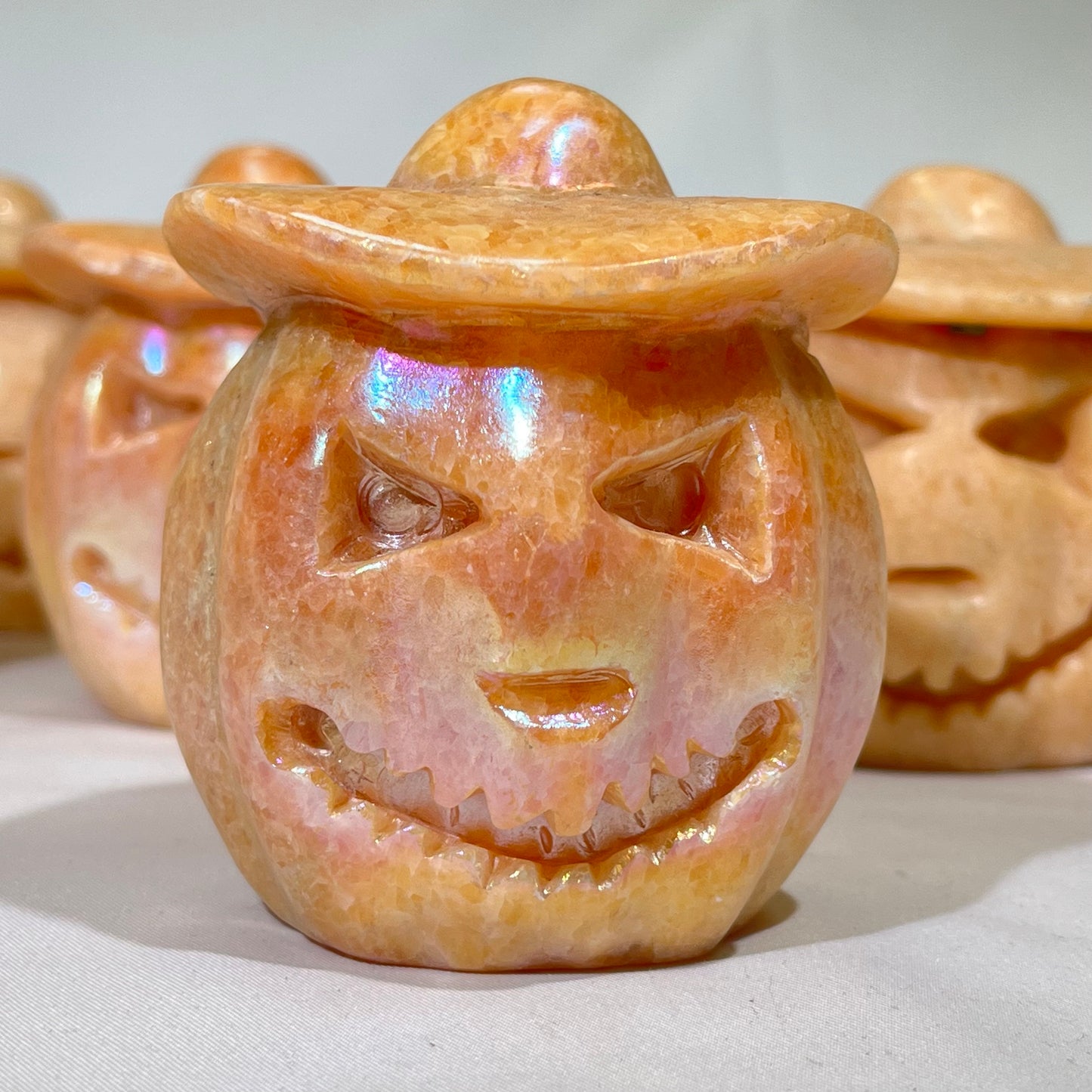 Orange Calcite Jack O'Lantern Carving Halloween