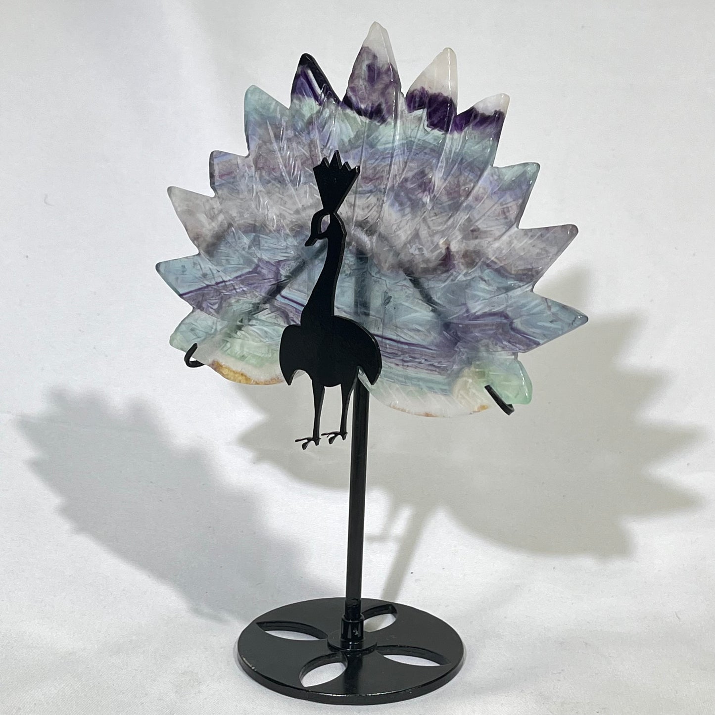 6.3'Fluorite Butterfly with Stand and 9.6'Fluorite Peacock with Stand