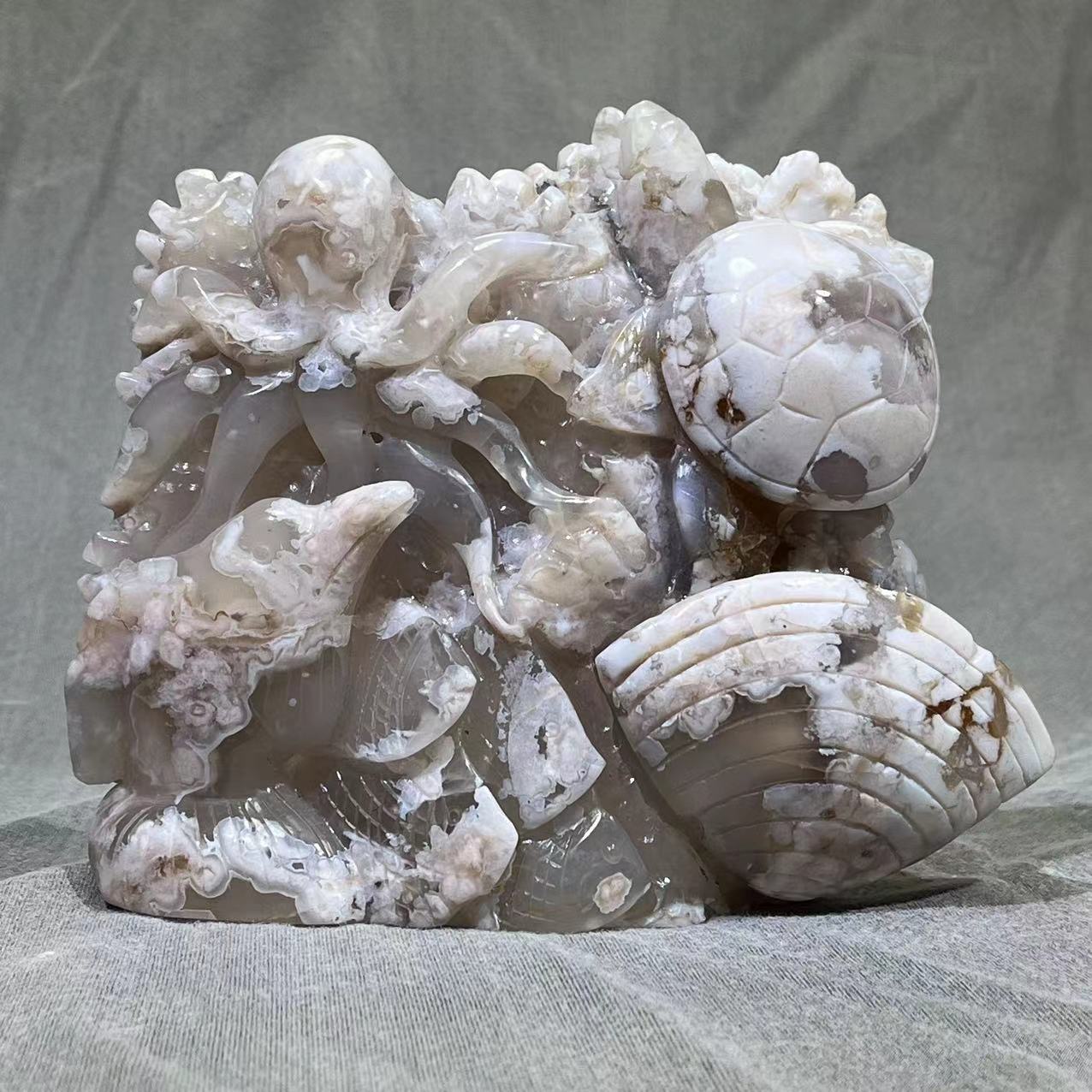 Flower Agate Sea Animal Carving