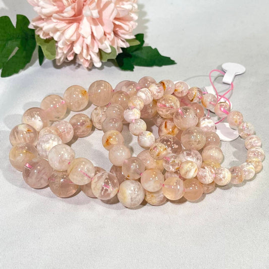 8-14mm  Pink Snowflake Garden Quartz Bracelet