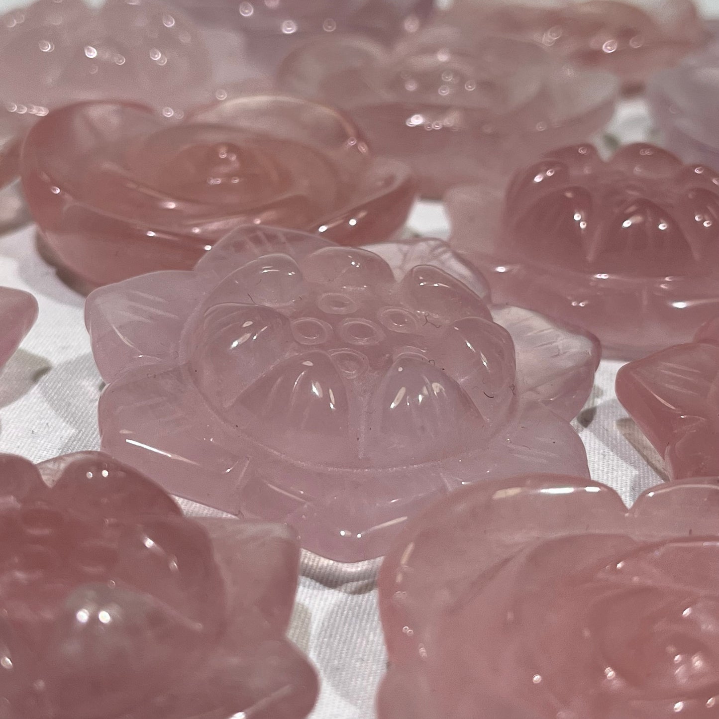 2' Rose Quartz Flower and Lotus Carving