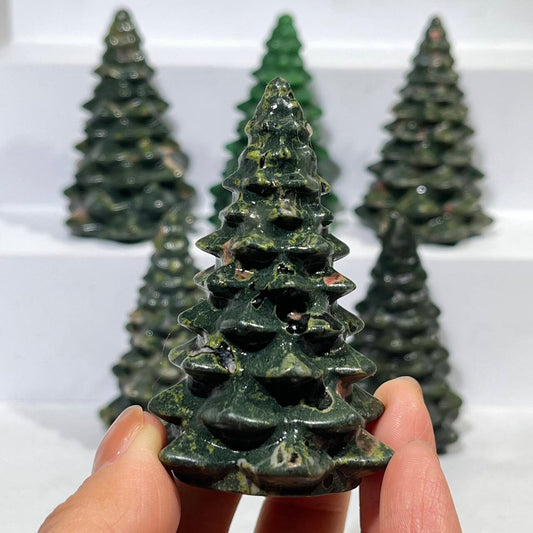 2.5' Green Jade Christmas Tree Carving Wholesale Crystal