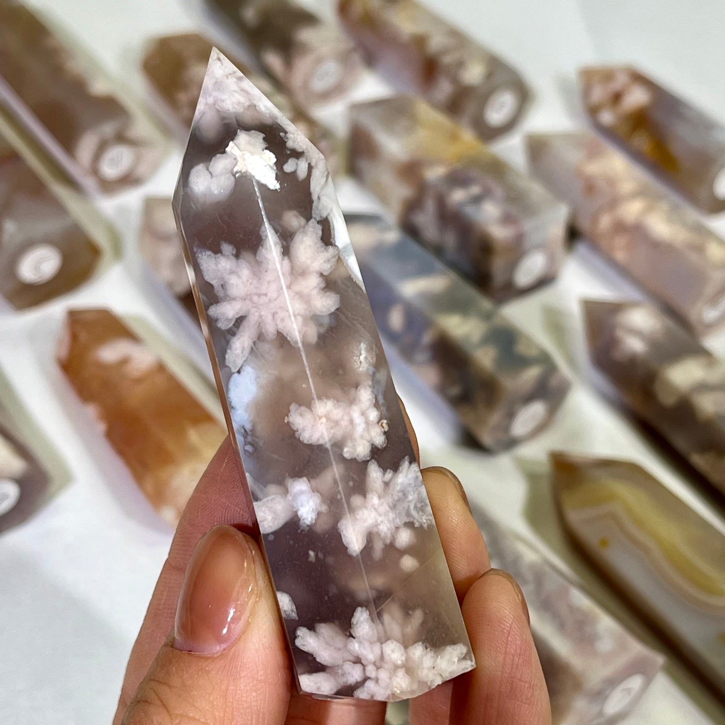 Sakura Agate Point Flower Agate Tower Wholesale