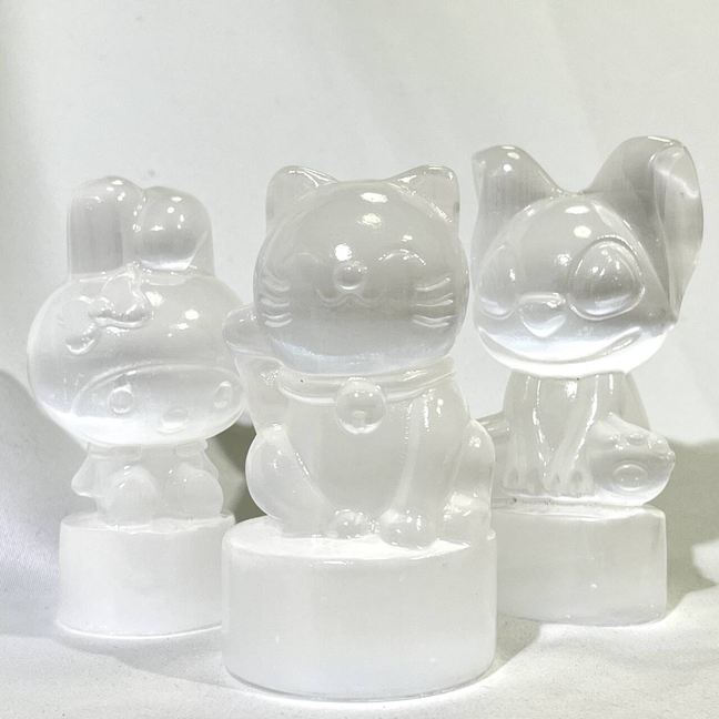 Selenite Heart,Cat,Stitch,Melody Carving