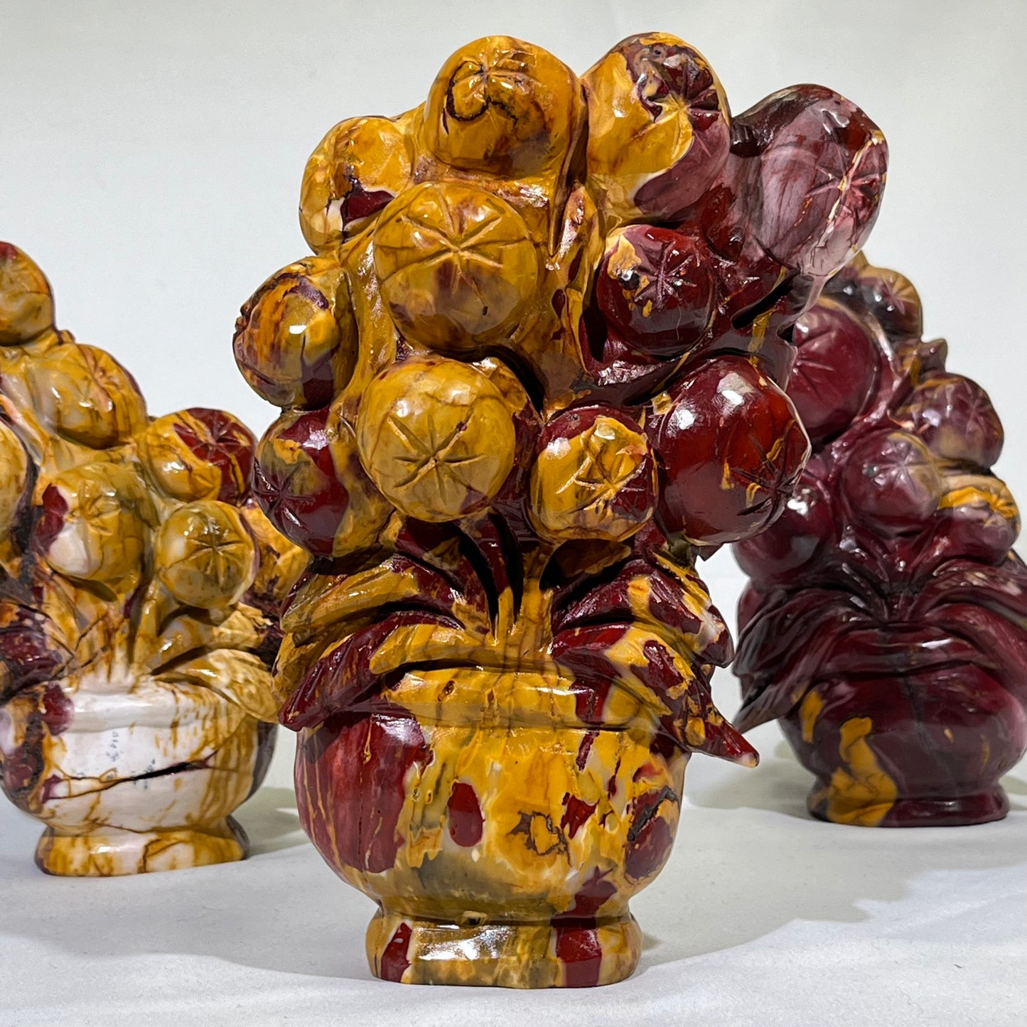 5'Mookaite Flower Basket Carving