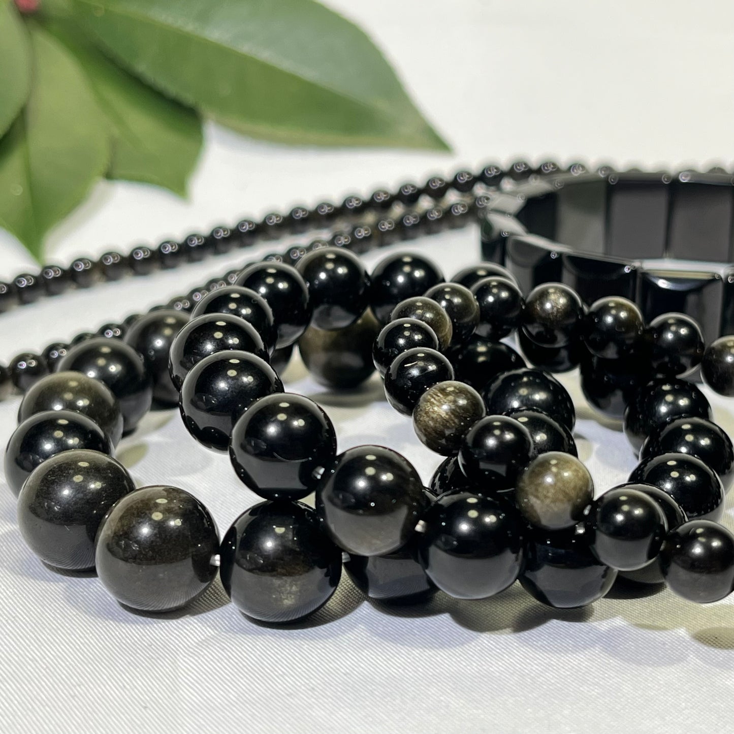 Differnet Size Gold Obsidian and Rainbow Obsidian Bracelet and Neckalce