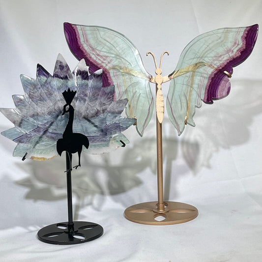 6.3'Fluorite Butterfly with Stand and 9.6'Fluorite Peacock with Stand