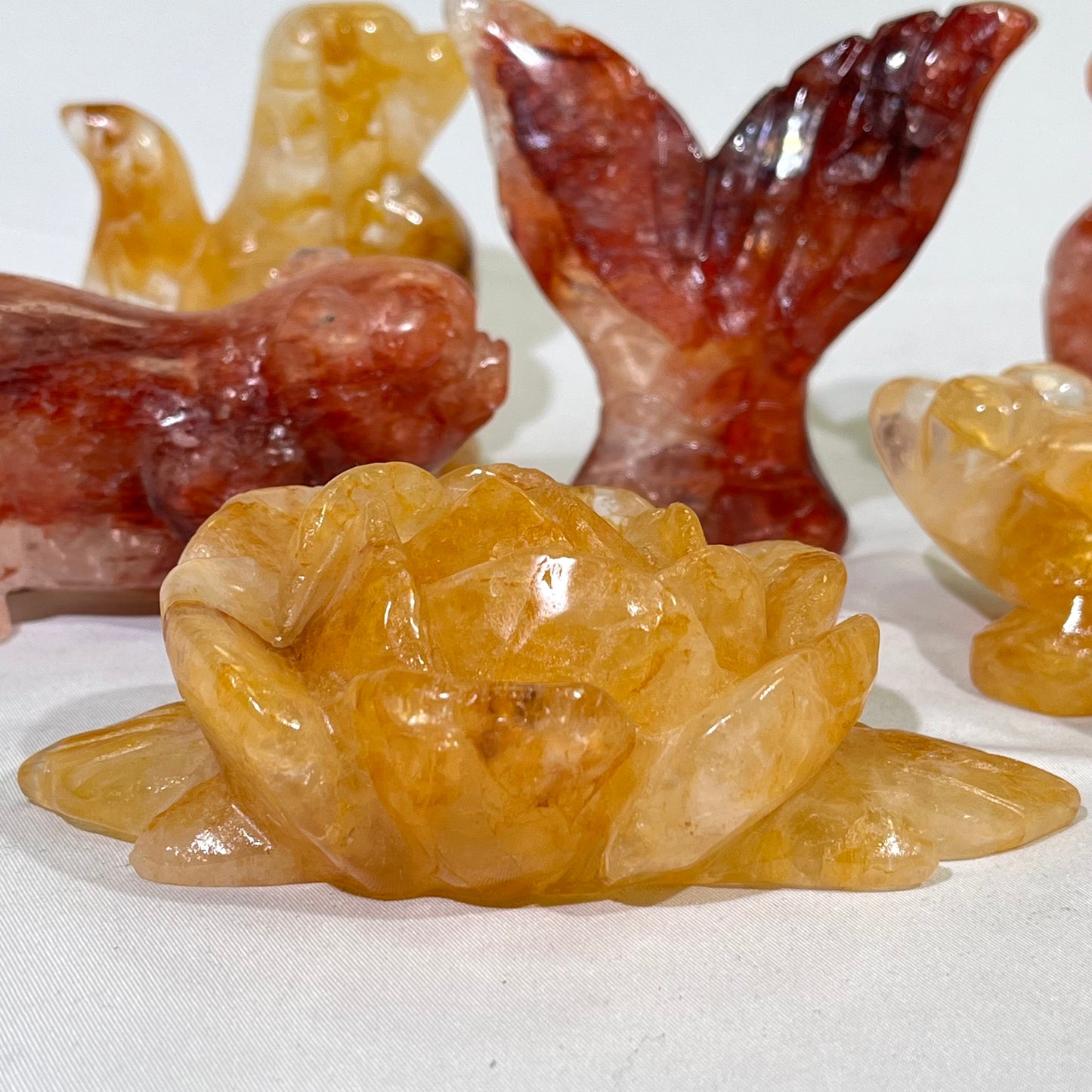 Fire Quartz and Golden Healer Dog,Pig,Mermaid Tail,Flower,Frog Carving