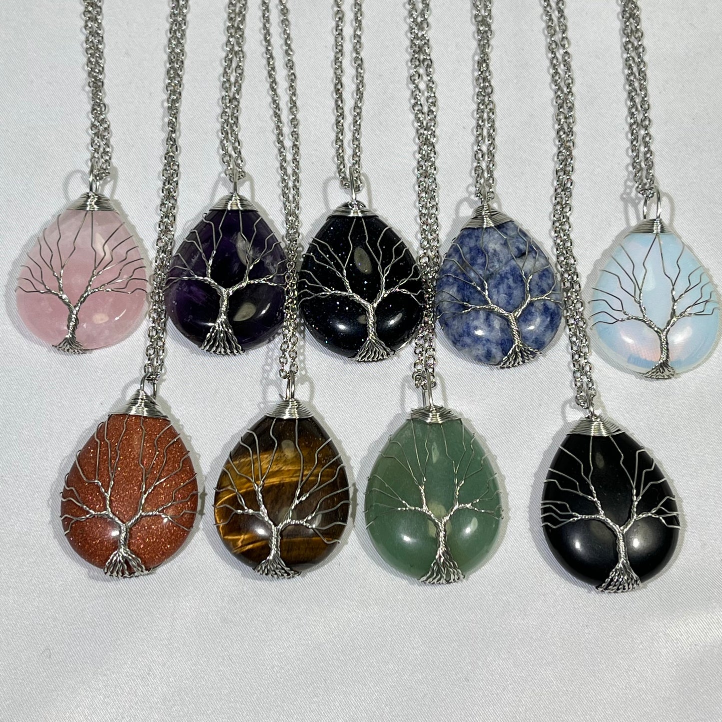 9 Types 1.9' Tear Drop Tree Of Life Necklace