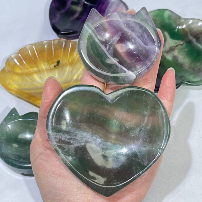 5 Types Fluorite Shell Shape and Flower Shap and Heart and Apple and Cat Bowl