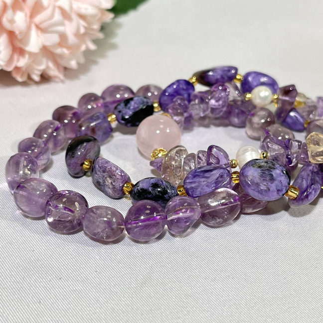 Amethyst,Charoite Freefrom Bracelet