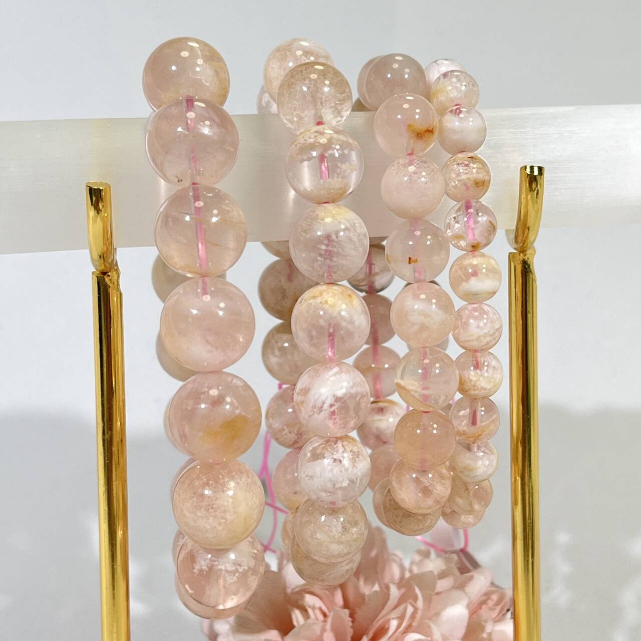 8-14mm  Pink Snowflake Garden Quartz Bracelet