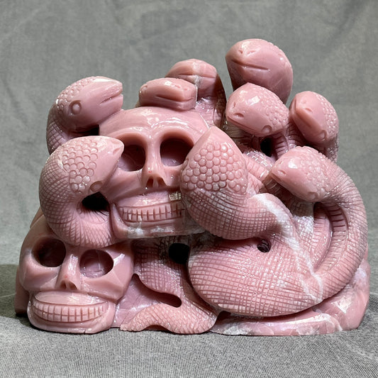 Pink Opal Skull with Snake Carving