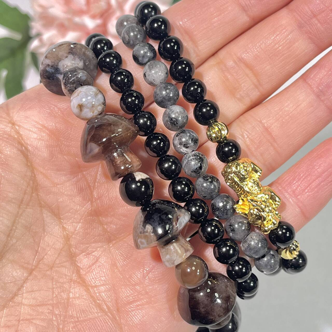 Tourmaline,Black Sakura Agate,Lavarkite Bracelet