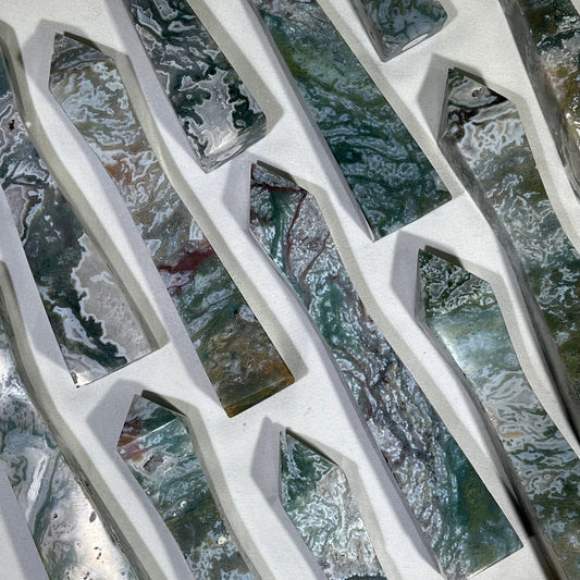 4-6.5' Moss Agate Tower,Moss Agate Point Wholesale