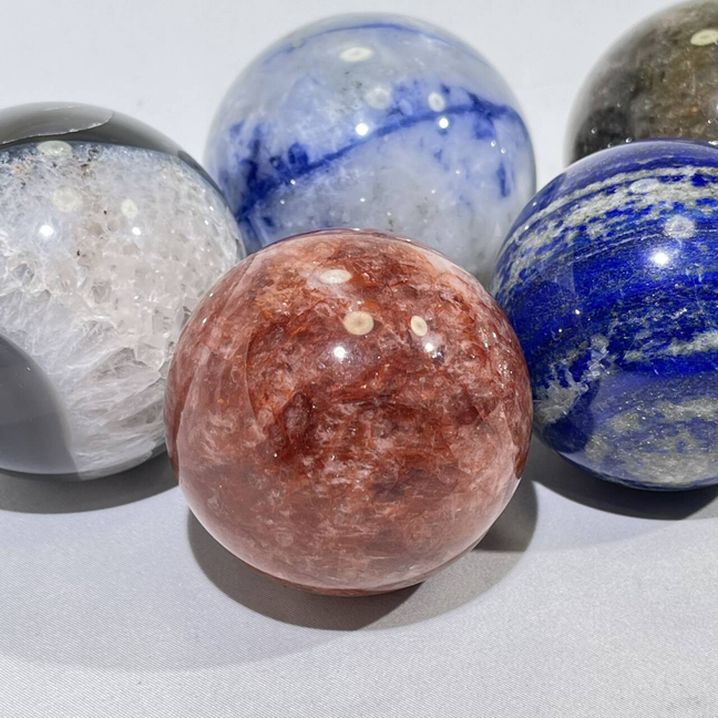 1.5-2.8' Lapis Lazuli,Agate,Qinghua Porcelain,Green Rutile,Fire Quartz Sphere