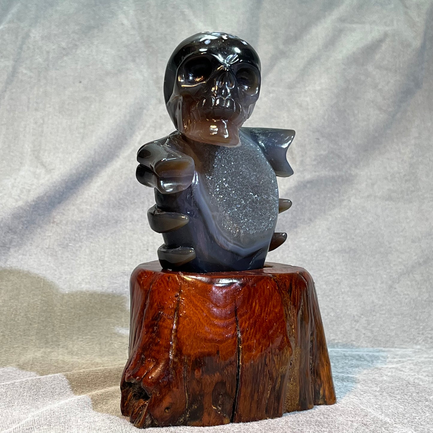 Druzy Agate Skull Carving with Stand