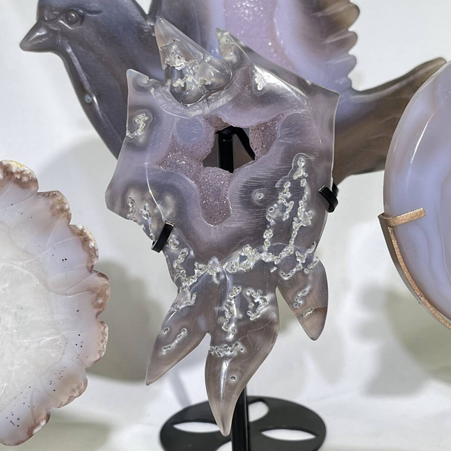 5 Types Druzy Agate Carving with Stand
