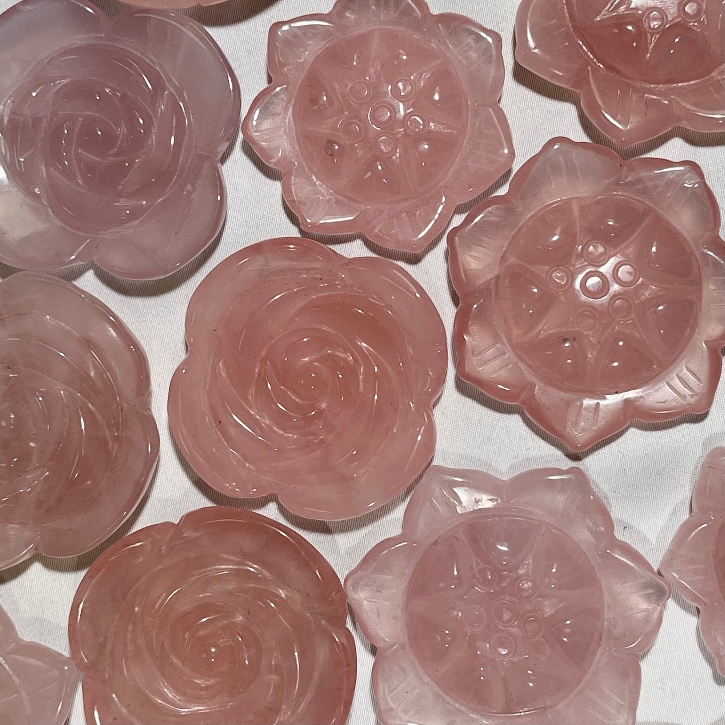 2' Rose Quartz Flower and Lotus Carving