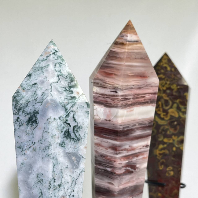 4 Types Wand with Stand Ruby Zosit,Moss Agate,Poppy Jasper,Rainbow Agate