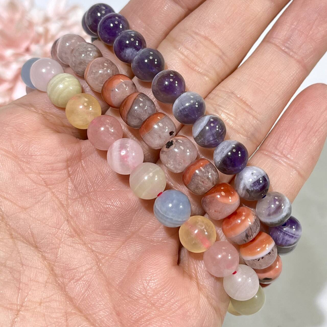 7.7-7.8mm Dream Amethyst,Red Warring Agate,Calcite Bracelet