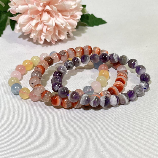 7.7-7.8mm Dream Amethyst,Red Warring Agate,Calcite Bracelet