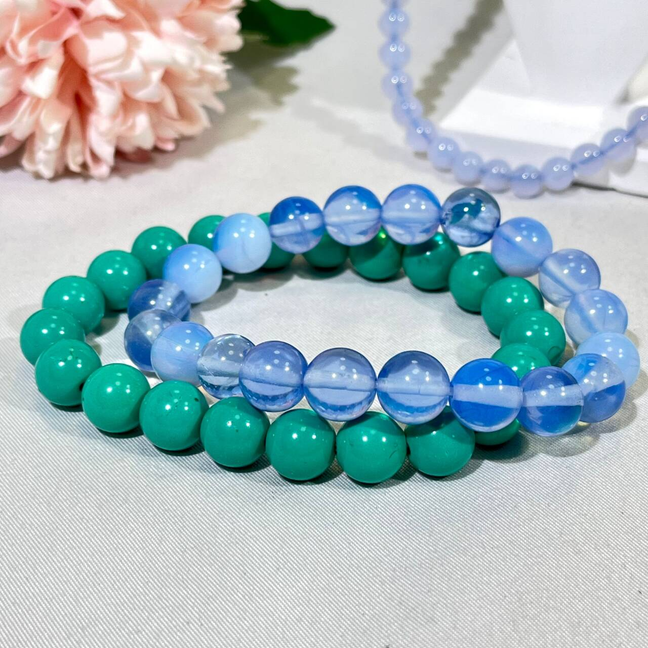 6-9.7mm Blue Chalcedony,Blue Oplite,Magnesite Bracelet