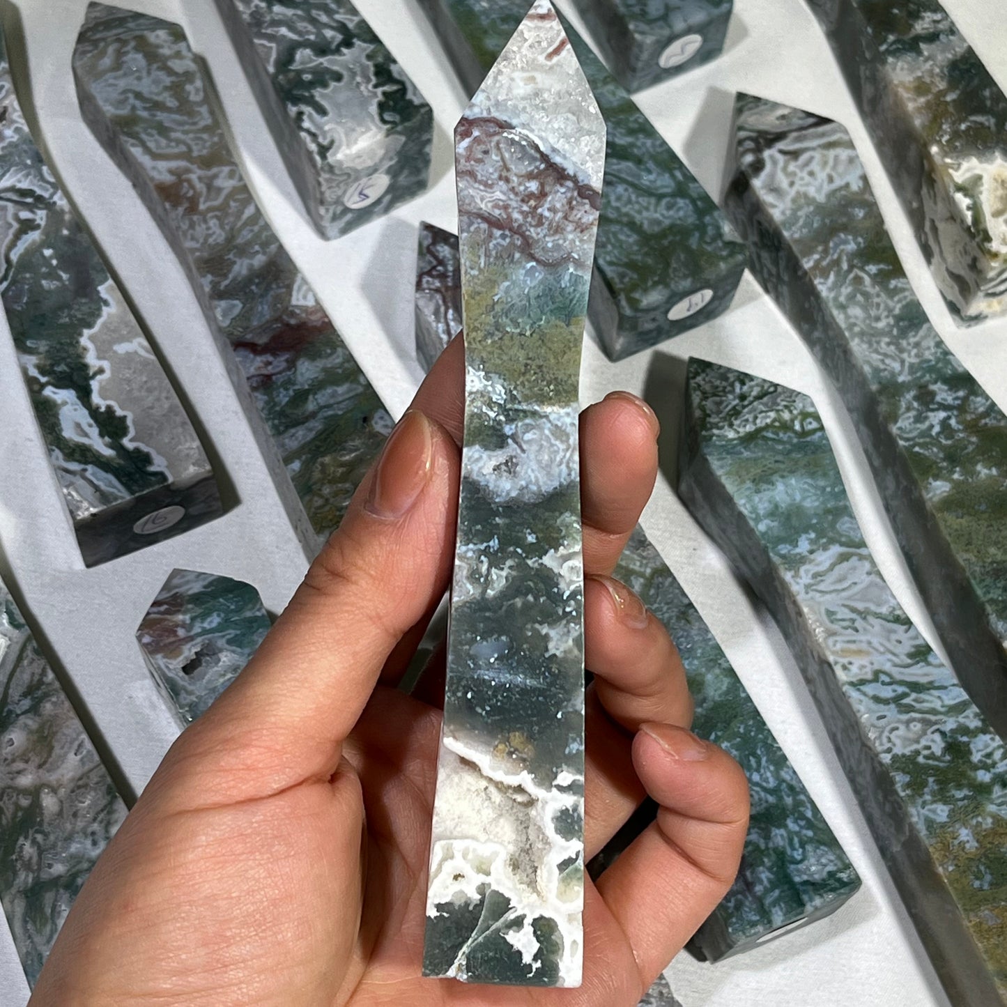 4-6.5' Moss Agate Tower,Moss Agate Point Wholesale