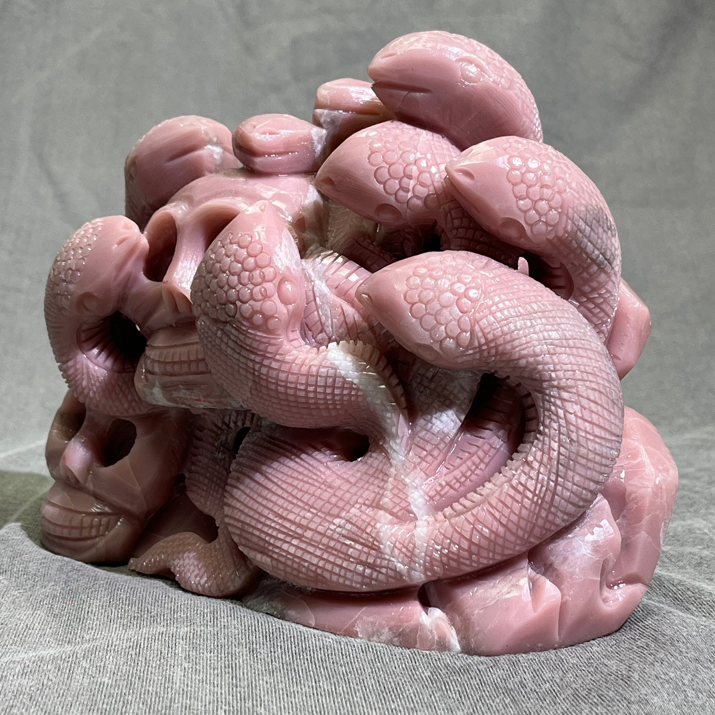 Pink Opal Skull with Snake Carving