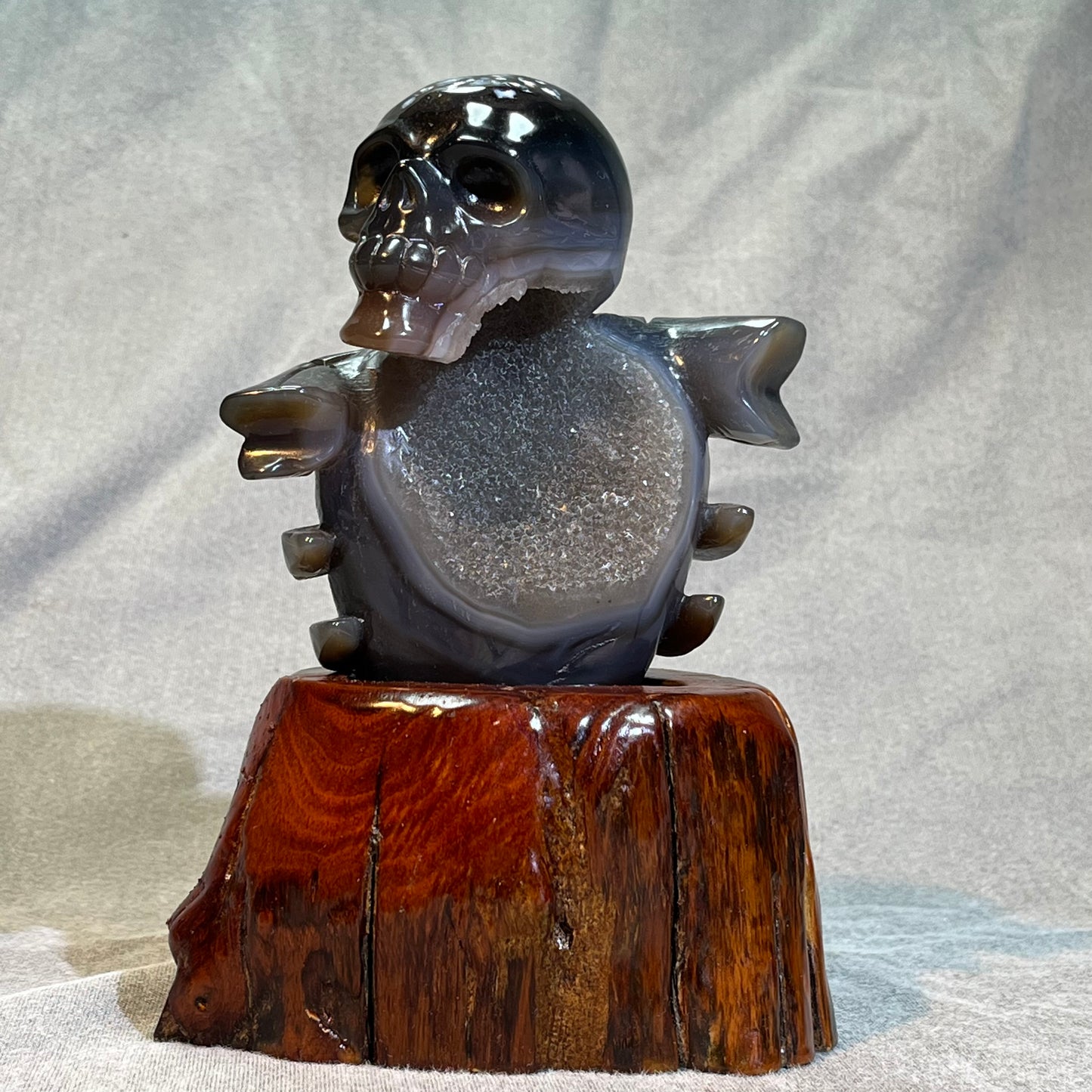 Druzy Agate Skull Carving with Stand