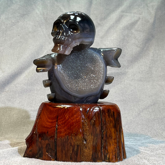 Druzy Agate Skull Carving with Stand