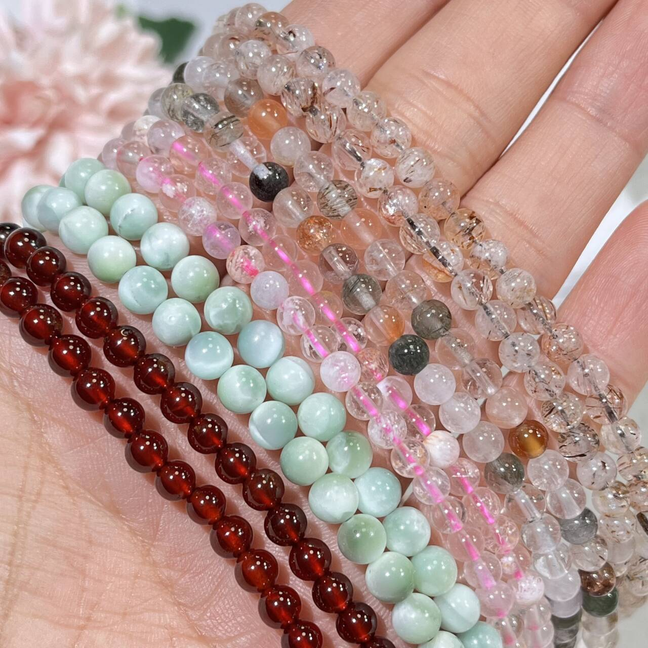 4.6-5mm 3-loop Bracelet/Necklace/Bead Pink Garden,Green Larimar,Rutile,Rutile Super 7,Fanta Garnet