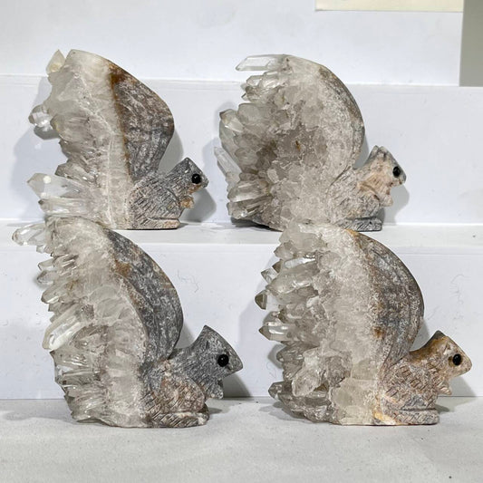2’ Quartz Cluster Squirrel Carving