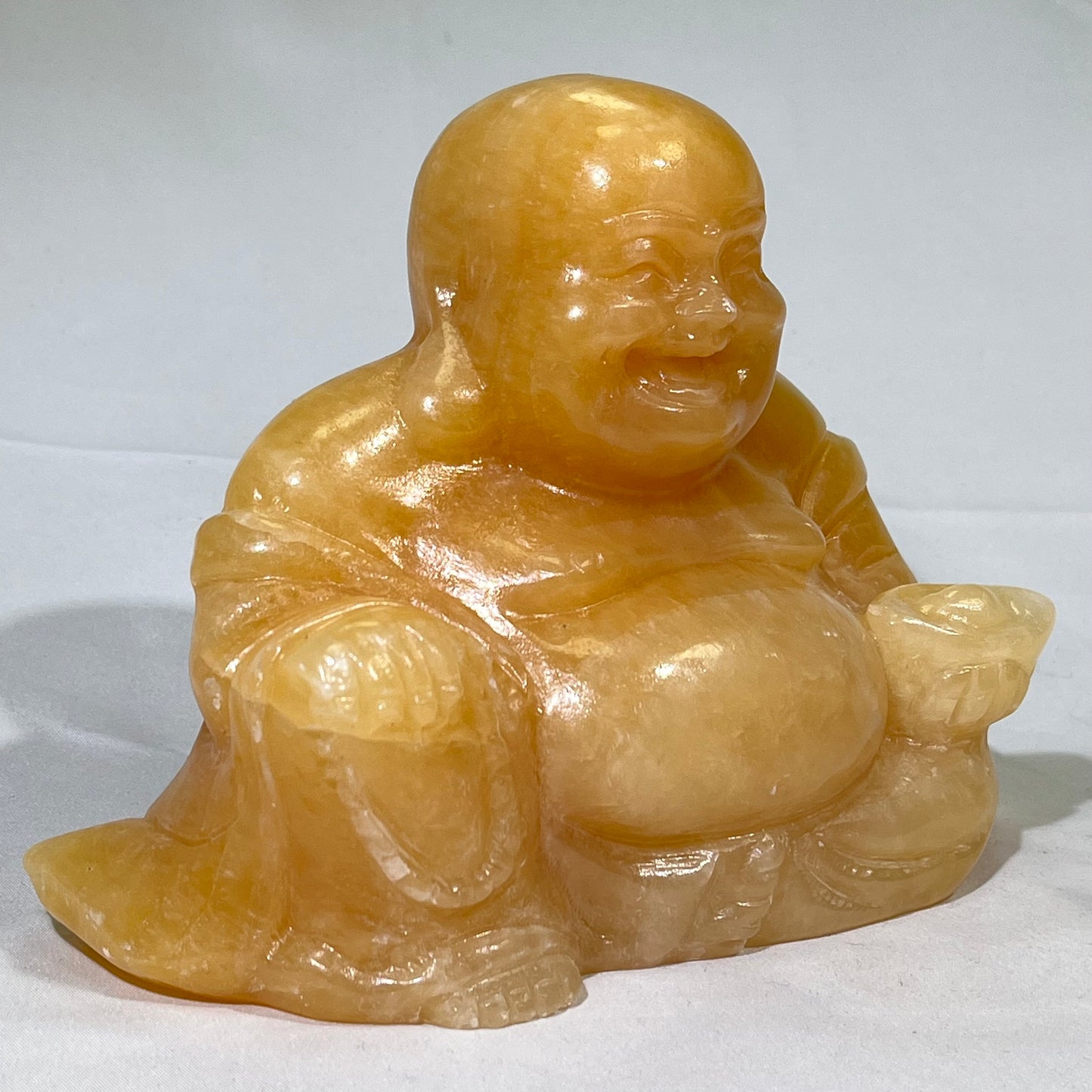 5' Orange Calcite Maitreya Buddha Carving