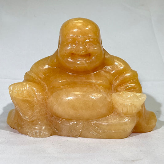 5' Orange Calcite Maitreya Buddha Carving