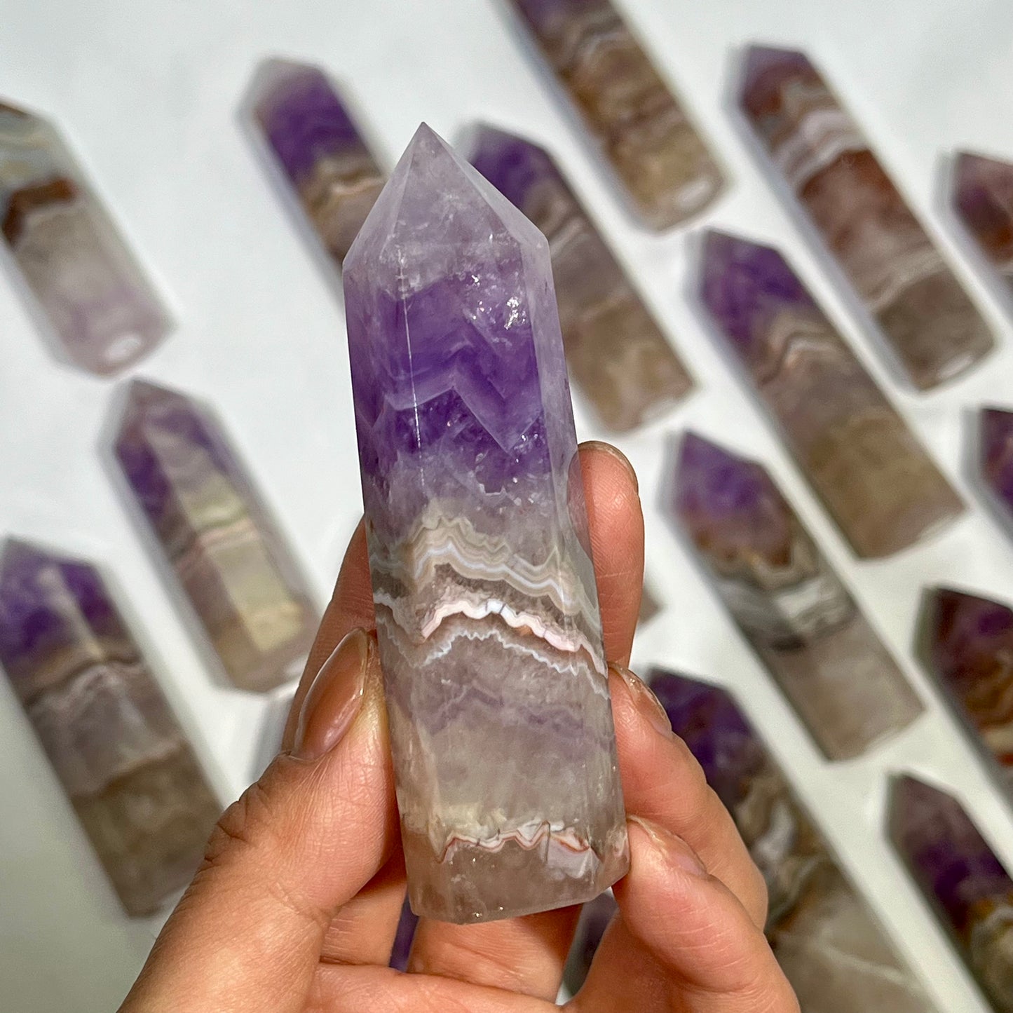 Amethyst with Lace Agate Tower Wholesale Point
