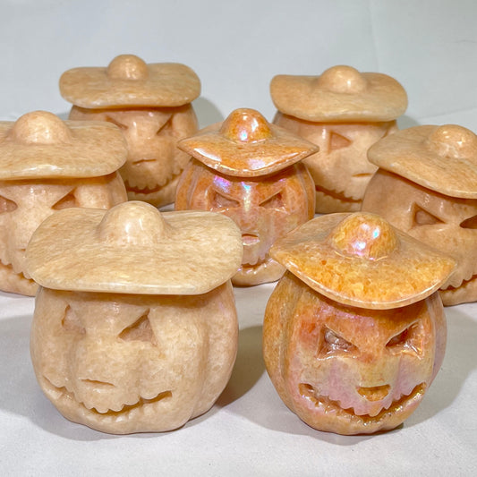 Orange Calcite Jack O'Lantern Carving Halloween