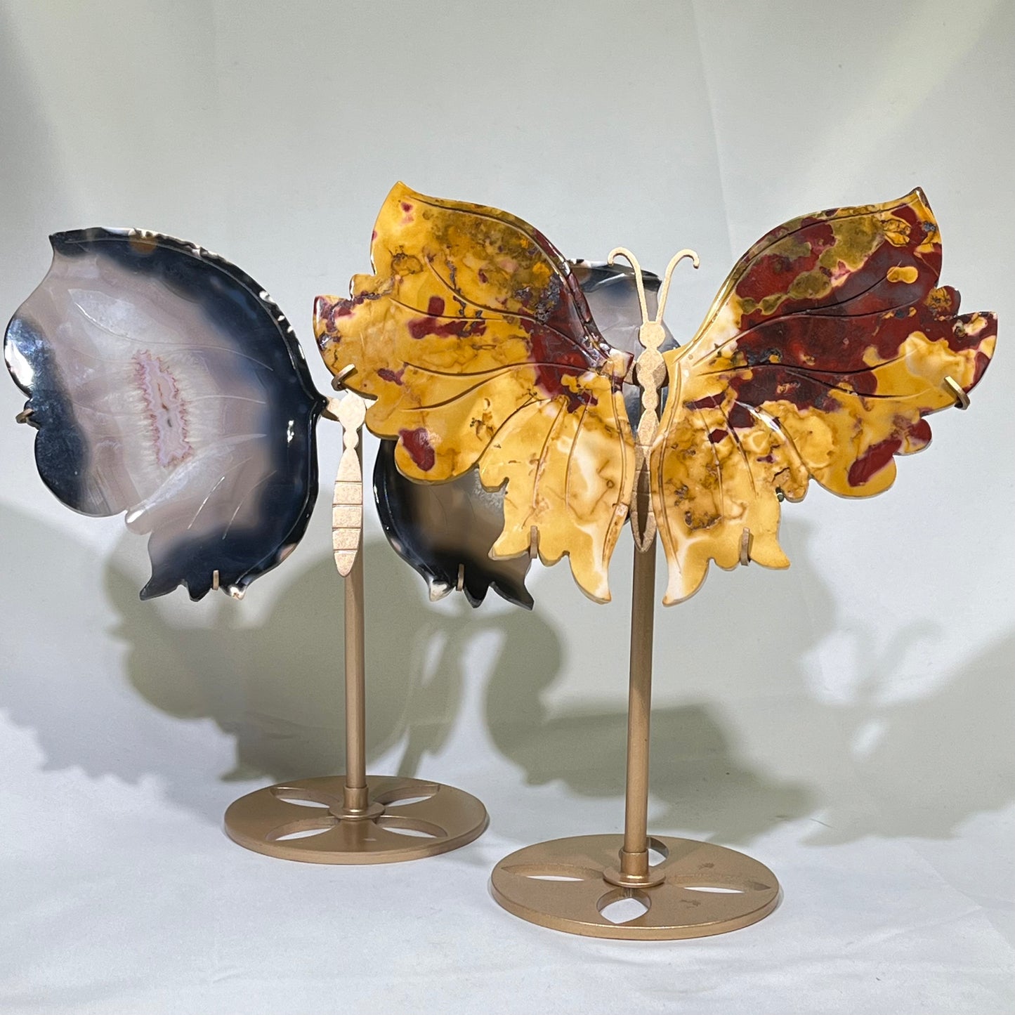 9.5' Agate&Mookaite Butterfly Wings With Stand,Butterfly Carving
