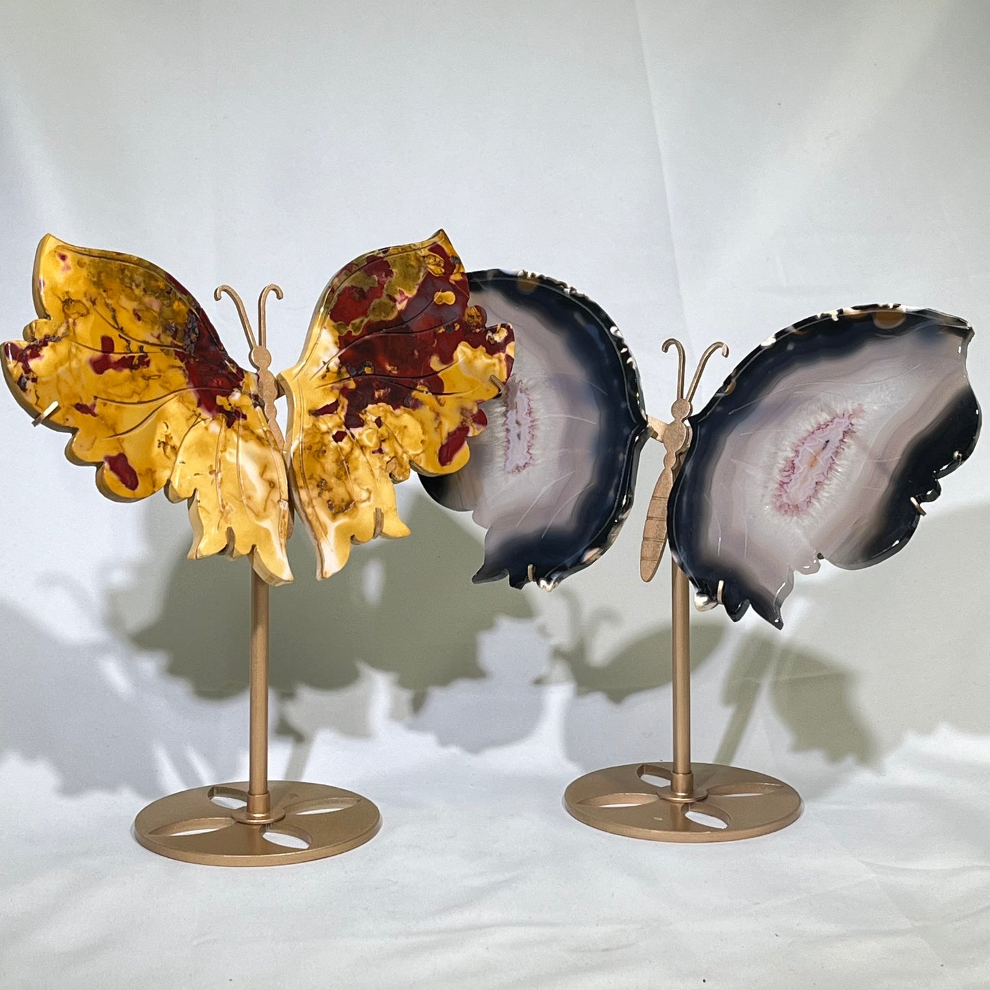 9.5' Agate&Mookaite Butterfly Wings With Stand,Butterfly Carving