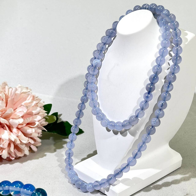 6-9.7mm Blue Chalcedony,Blue Oplite,Magnesite Bracelet